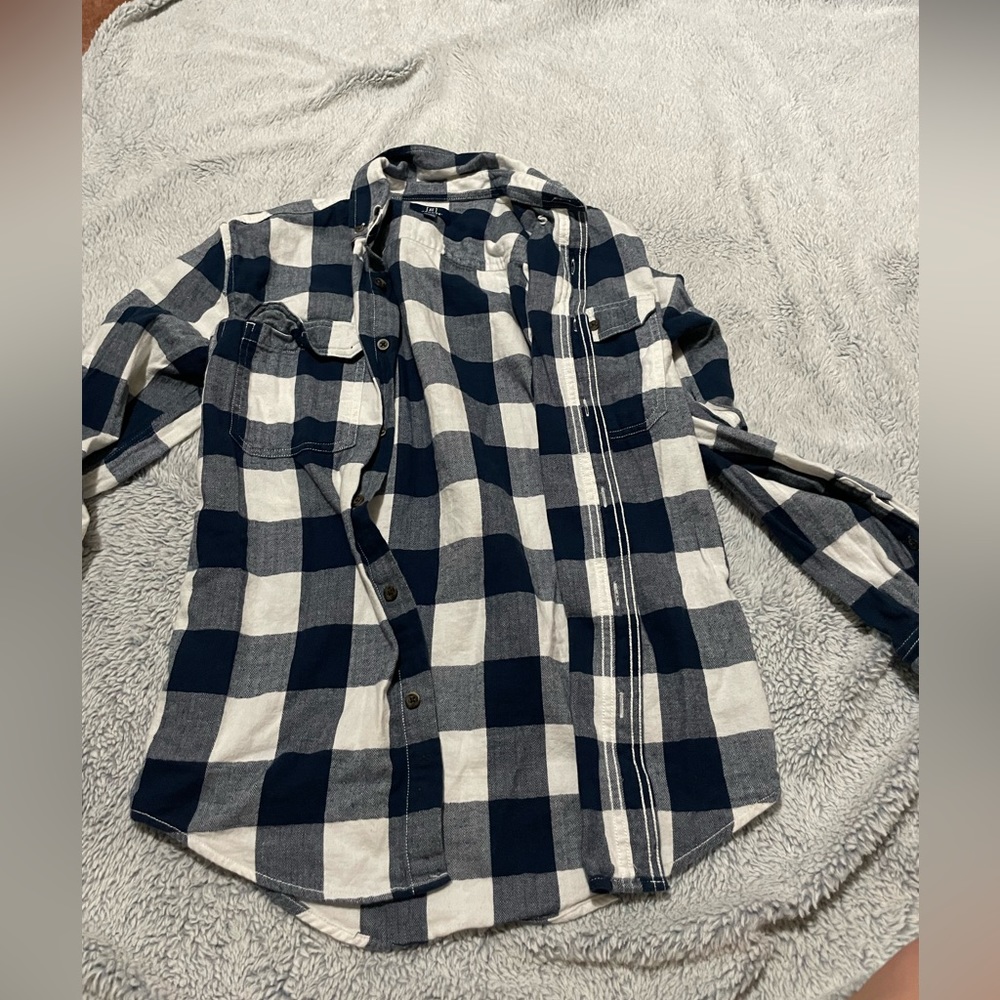 Plaid royal blue flannel, men’s XS